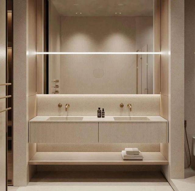 Double integrated basins with a lit shelf below