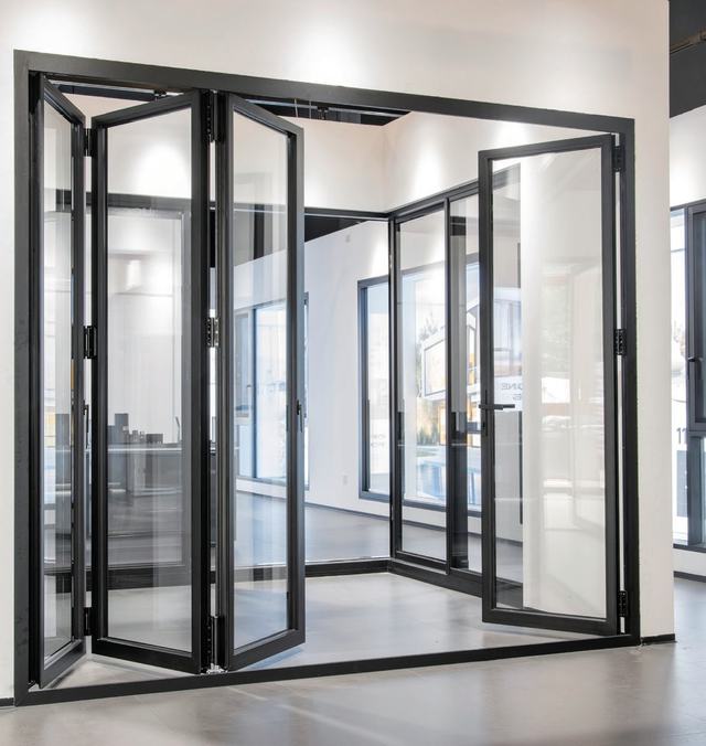 Bifold door panels partly folded