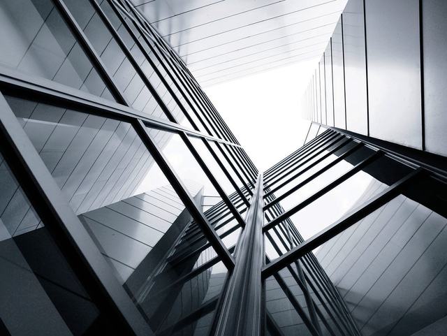 Curtain wall glazing seen from below